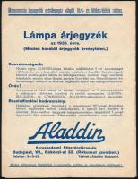 1935 Bp., Aladdin lámpa árjegyzék, szakadással, postázott.