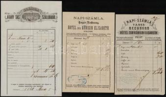 cca 1860 5 db számla az Erzsébet királyné szállodából