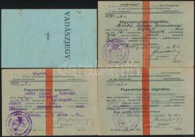 1943-1944 Rétság, Vadászjegy, 1 db és fegyvertartási engedély, 3 db
