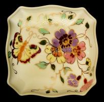 Zsolnay pillangó mintás bonbonier, kézzel festett, hibátlan, 10×10 cm