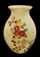 Zsolnay virág mintás váza, kézzel festett, jelzett, hibátlan, m: 13 cm