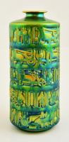 Zsolnay eozin mázas modern váza, harci szekeres jelenettel, jelzett, hibátlan, m: 28 cm