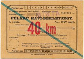 1935 MÁV félárú havi vasúti bérletjegy minta