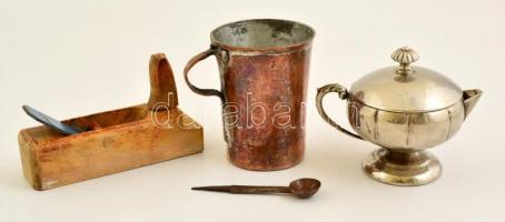 Kis vegyes bolha tétel: kis gyalu, díszes edény, fém bögre