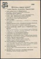 1989 Mit kíván a magyar nemzet? 1989. március 15. Petőfi-szobornál tartott független megemlékezés röpirata, az egyik oldalon a résztvevők felsorolásával