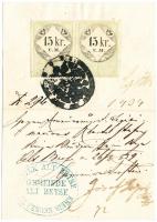 1858 Személyi igazolvány 2x15kr CM okmánybélyeggel