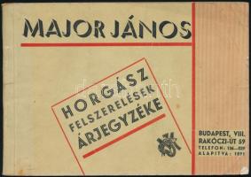 1938 Major János Horgász felszerelések árjegyzéke, gazdag szövegközti illusztrációkkal