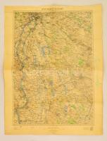 1929 Budapest - Kecskemét terület katonai térképe, kiadja a M. Kir. Állami Térképészet, ragasztással, 64×48 cm