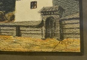 Zombor jelzéssel: Székely falu. Vegyes technika, papír, üvegezett keretben, 12×17 cm