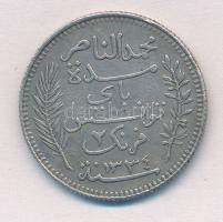 Tunézia / Francia Protektorátus 1915A (1334) 2Fr Ag T:2 
Tunisia / French Protectorate 1915A (1334)...