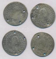 4db-os vegyes magyar és külföldi rossz tartású, sérült ezüstpénz tétel, mind 20kr T:2-,3 ly. 
4pcs ...