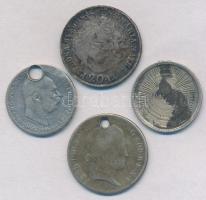 4db-os vegyes magyar és külföldi rossz tartású, sérült ezüstpénz tétel T:2-,3 ly. 
4pcs of various ...
