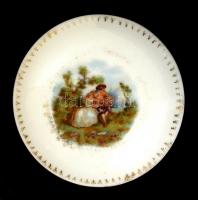 Jelzett matricás ékszertartó, kopott, d:9,5 cm