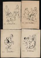 Jelzés nélkül: cca 1930 8 db erotikus rajz, illusztráció Tus, papír. 11x17 cm