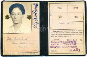 1949 Fényképes közszolgálati alkalmazotti MÁV-igazolvány Illy Gusztáv (1904-1950) 1950-ben koncepciós perben kivégzett altábornagy felesége részére