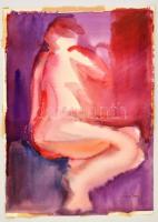 Nagy jelzéssel: Női akt. Akvarell, papír, 30×21 cm