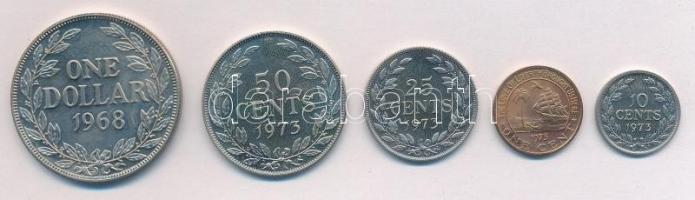 Libéria 1968. 1$ Cu-Ni + 1973. 1c-50c (4xklf) T:PP,1- ujjlenyomat Liberia 1968. 1968. 1 Dollar Cu-Ni + 1973. 1 Cent - 50 Cents (4xdiff) C:PP,AU fingeprint