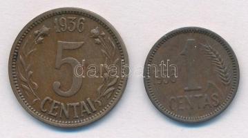 Litvánia 1936. 1c Br + 5c Br T:2 Lithuania 1936. 1 Centas Br + 5 Centai Br C:XF