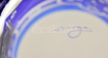 Varga Crystal bordó és kék ólomkristály pohár, hámozott, hibátlan, jelzett, 2 db, m: 9,5 cm, d: 9 cm