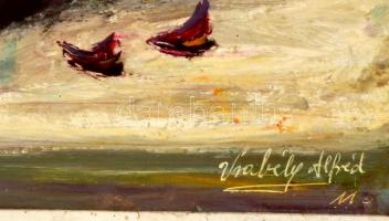 Vrabély Alfréd (?-): Fokföldi ibolya. Olaj, farost, jelzett, keretben, 38×48 cm