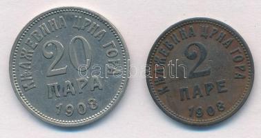 Montenegró 1908. 2p Br + 20p Ni T:2 Montenegro 1908. 2 Pare Br + 20 Para Ni C:XF