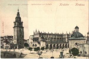 Kraków, Krakau, Krakkó; Wieza ratuszowa i Sukiennice / Rathhausturm und Tuchhalle / town hall tower