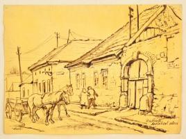 Sostarics Lajos (1896-1968): Óbuda, Szőlőkert utca, tus, papír, jelzett, kartonra ragasztva, 24×33 m