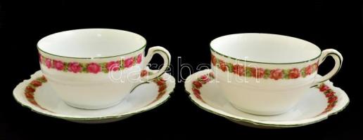 Bavaria virágmintás porcelán 2 db teás csésze + 2 db csészealj, jelzett, matricás, lepattanásokkal, összesen: 4 db