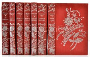 A Gárdonyi Géza munkái sorozat 9 kötete: Te berkenye; Két asszony; Földre néző szem; Az én falum II.; Átkozott józanság; Julcsa kútja / Leánynézőben; Szunyoghy Miatyánkja. Bp., 1915-1917, Dante. Díszes, foltos vászonkötésben, jó állapotban.