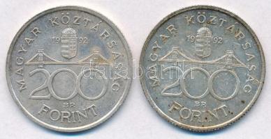 1992. 200Ft Ag "MNB" (2x) T:2 patina