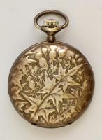 Braunswetter János Szeged, szecessziós díszített tokos fém zsebóra. Hátlap lejár, javításra szorul, ...
