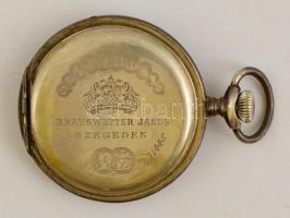 Braunswetter János Szeged, szecessziós díszített tokos fém zsebóra. Hátlap lejár, javításra szorul, ...