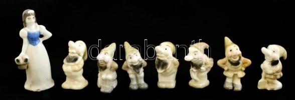 Hófehérke és a hét törpe, porcelán figurák (8 db), jelzés nélkül, m:4-7 cm