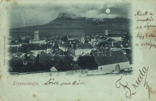 1899 Szepesváralja, Spisské Podhradie; látkép a templommal és a várral, este. Szoller Géza kiadása / church, castle, night (r)