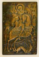 Sárkányölő Szent György, bronz falikép, fa alapon, 21×13,5 cm