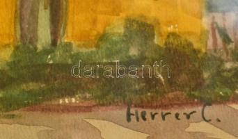 Herrer jelzéssel: Utcarészlet. Akvarell, papír, üvegezett keretben, 20×29 cm