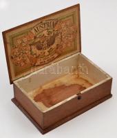 K. K. Cigarren - Fabrik Wien - Rossau fa cigarettás doboz, belsejében papír díszítéssel, 21×13×6 cm