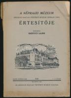 1940 A Néprajzi Múzeum értesítője. XXXII. évf. 1-2. szám. Szerk.: Bartucz Lajos. Bp., Országos Magyar Történeti Múzeum. Kiadói papírkötés, sérült, szétvált gerinccel.