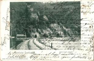 1902 Ruttka, Vrútky; Vág völgy és Justh vasúti alagút, Sztrecsnó, Turóc. Moskóczi Ferencné tulajdona / railway tunnel, Vah valley (szakadás / tear)