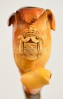 cca 1900 Virág alakú díszes tajtékpipa címerrel, fém szerelékes szárral, apró kopásokkal, saját, sér...