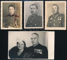 cca 1920-1940 Katonaportrék, némelyik kitüntetéssel, 4 db fotó, 8×5,5 és 8×13,5 cm közötti méretekben