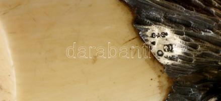 cca 1900 Nagyméretű díszes elefántcsont levélbontó, szintetikus rubin berakásos, vaddisznófej alakú ...