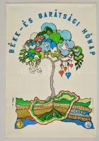 1986 Jakobi Anna Mária (1949-): Béke- és Barátsági Hónap, Országos Béketanács plakátja, jelzett, hajtásnyommal, 68x47,5 cm