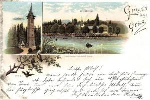1897 (Vorläufer!) Graz, Hilmteich, Hilmwarte, Louis Glaser litho / lake, tower, litho (EK)