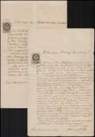 1866 Újvidék, keresztelési anyakönyvi kivonat + 8 db kapcsolódó okmány, okmánybélyegekkel