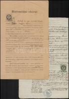 1866 Újvidék, keresztelési anyakönyvi kivonat + 8 db kapcsolódó okmány, okmánybélyegekkel