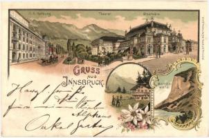 Innsbruck, Hofburg, Theater, Stadtsäle, Martinswand, Moch & Stern litho / theater, town hall, floral litho