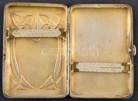 Szecessziós ezüst (Ag.) cigarettatárca monogrammal, jelzett, 9,5×7×1,5 cm, bruttó 75 g / Silver Art ...