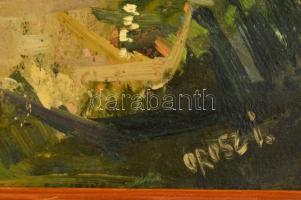 Orosz István (1941-1999): Vitorlás. Olaj, karton, keretben, 28×40 cm