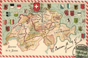 Souvenir de la Suisse / Map of Switzerland, Emb.
